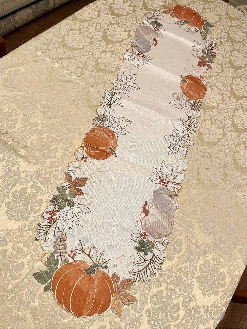Autumn Pumpkin Table Runner - Cream and Orange